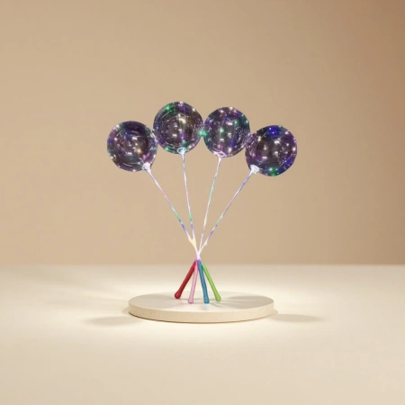 Luminous transparent balloons with LED lights and colorful handles for festive party decorations Luminous transparent balloons with LED lights and colorful handles for festive party decorations